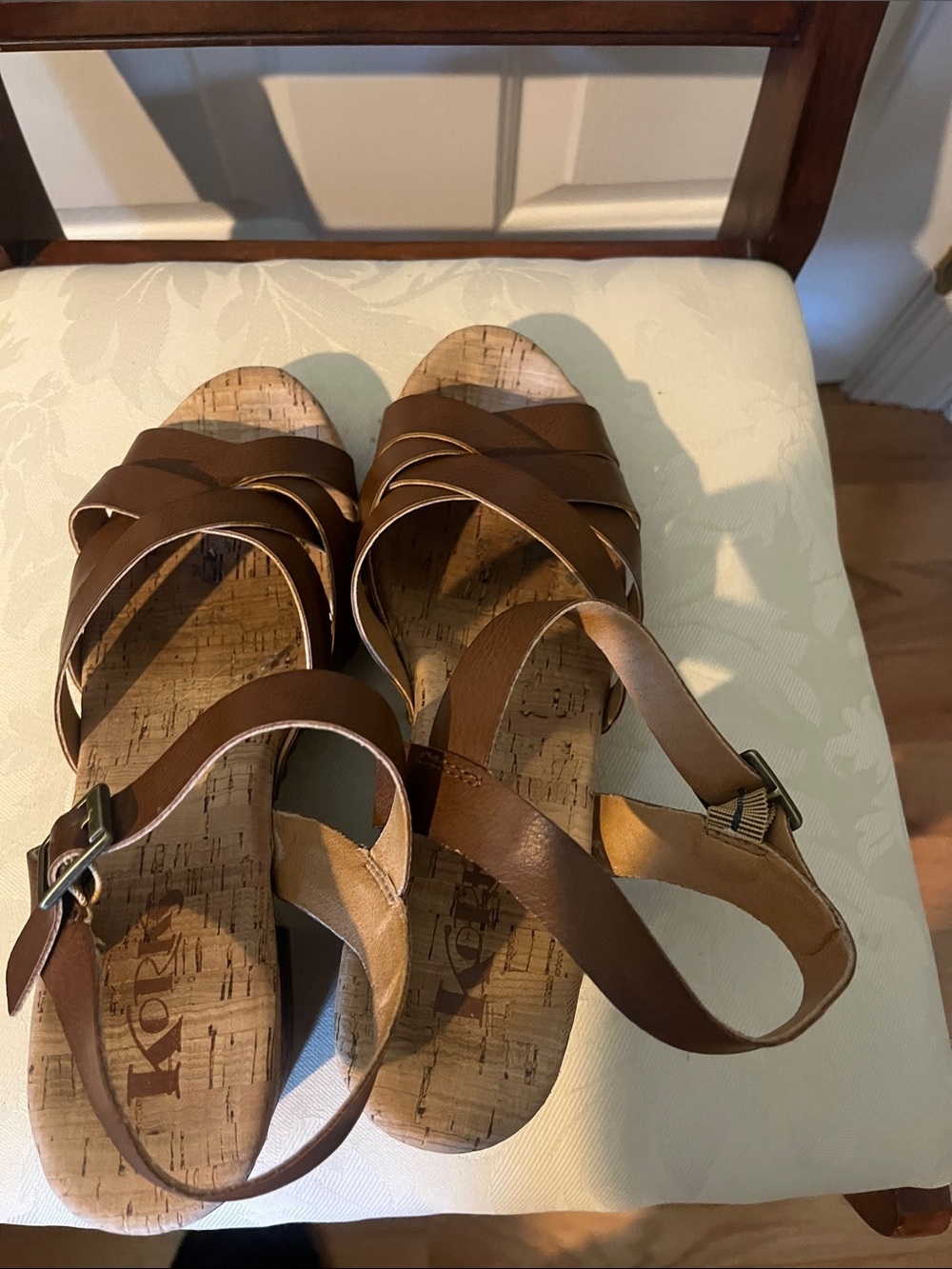 Korks Brown Cork Wedge Sandals Women’s Size 10 Adjustable Ankle Strap - Picture 3 of 7